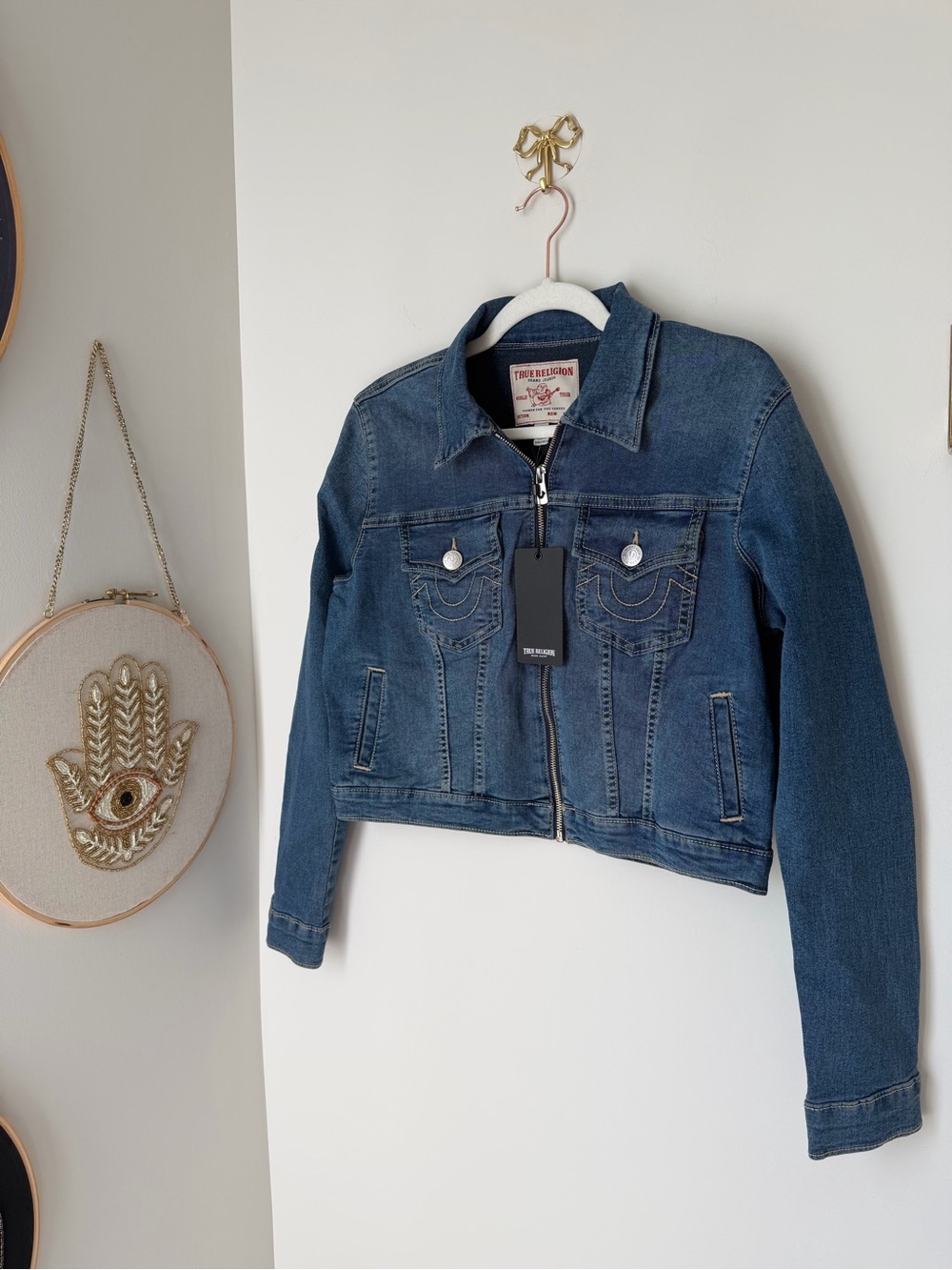 True Religion cropped Denim Zip up Jacket